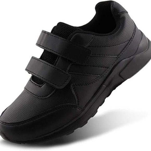 Kids Black/White Hook and Loop School Uniform Sneaker